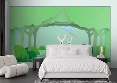 Vector nature and forest where the deer and wild animals live.And the plentiful world . Wall mural