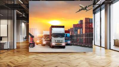  image of the logistics, there are container truck,  airplane for import export industry Wall mural