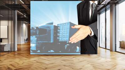 business man with  Transportation and  import-export  logistics concept, Wall mural