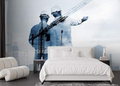 Engineer on site, they are working at building construction area. Wall mural