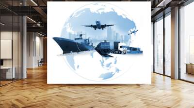 The world logistics , there are world map with logistic network distribution on background and Logistics Industrial Container Cargo freight ship for Concept of fast or instant shipping Wall mural