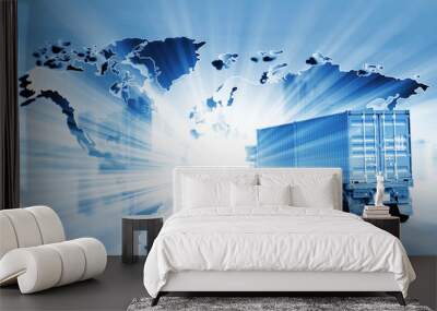 The world logistics  background or transportation Industry or shipping business, Container Cargo  shipment , truck delivery, airplane , import export Concept Wall mural