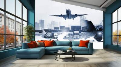 The world logistics  background or transportation Industry or shipping business, Container Cargo  shipment , truck delivery, airplane , import export Concept Wall mural