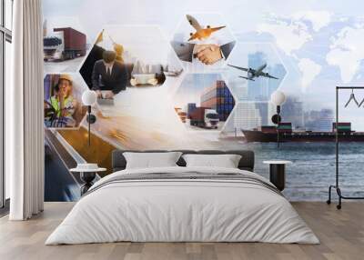 The world logistics  background or transportation Industry or shipping business, Container Cargo  shipment  truck delivery airplane  import export Concept Wall mural