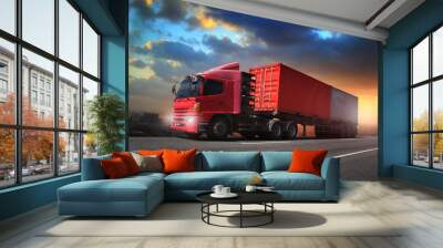 transportation, import-export and logistics concept, container truck, transport and import-export co Wall mural