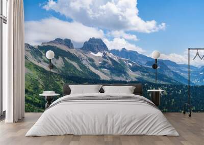 View of the Garden Wall, Grinnell Glacier Overlook, and the Continental Divide while hiking the Highline Trail in Glacier National Park in Montana on a sunny summer day Wall mural