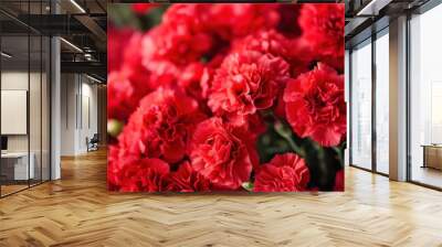 A bouquet of red carnations, representing admiration and deep love, ideal for Mother Day marketing Wall mural