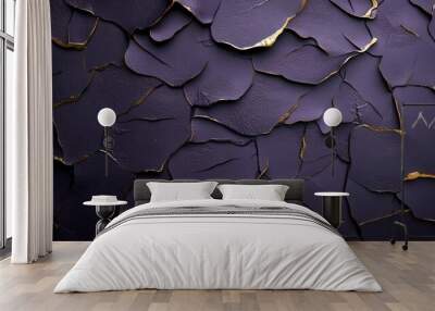 A dark purple background with metallic textures, giving a luxurious, tactile feel. Wall mural