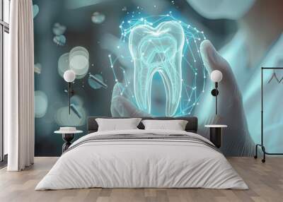 A dentist holding a 3D tooth model in their hand Wall mural