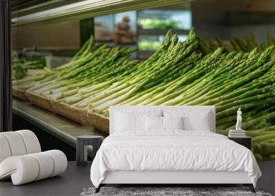 A display of freshly harvested asparagus (Asparagus officinalis), with long, tender stalks Wall mural