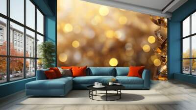 A golden background with soft bokeh lights, creating a dreamy, ethereal atmosphere. Wall mural