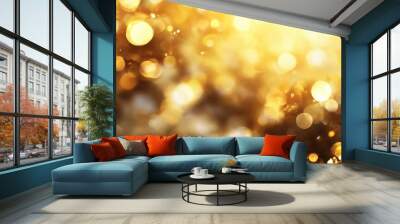 A golden background with soft bokeh lights, creating a dreamy, ethereal atmosphere. Wall mural