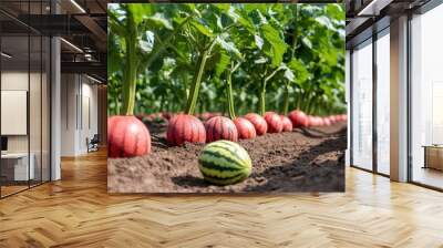 A grove of market-ready watermelon trees (Citrullus lanatus), with ripe fruit ready for picking Wall mural