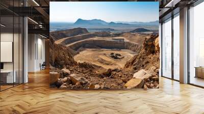 A panoramic view of a bustling open-pit mine. Wall mural