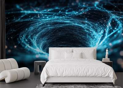 A swirling vortex of blue digital data streams, creating a dynamic technology background. Wall mural