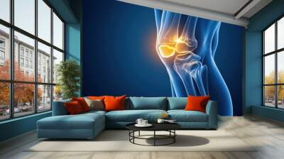 An X-ray blue of a Thigh with the Thigh and pelvic floor joint and knee highlighted in red Wall mural