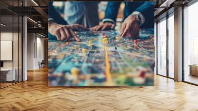 Businessmen discussing city logistics and transportation Wall mural