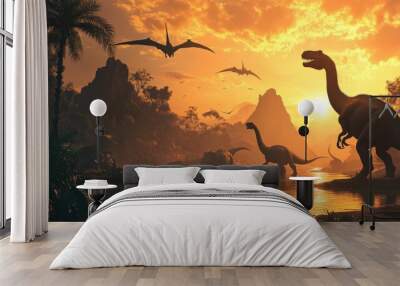 dinosaurs hunt in ancient times Wall mural