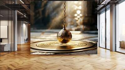 Mystical pendulum on a chain swings over a magic table. gold tones Wall mural