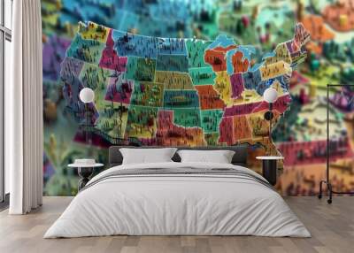 state map of America ,USA Bring to life Frontal View State Maps in pixel art, infusing retro charm with modern creativity, Craft each state with vibrant colors and pixel-perfect detail, Wall mural