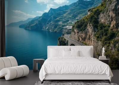 The coastal cliffs and winding roads of the Amalfi Coast, Italy, bathed in day light Wall mural