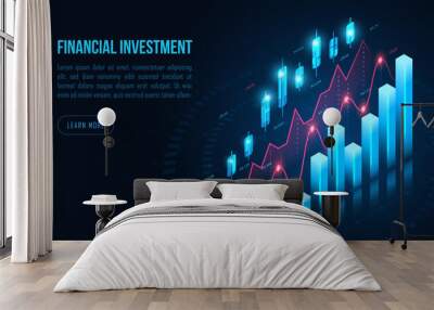 Isometric stock or forex trading graph in futuristic concept design suitable for web page banner or presentation. Vector illustration Wall mural