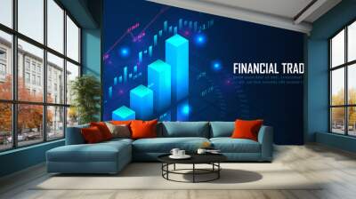 Isometric stock or forex trading graph in futuristic concept design suitable for web page banner or presentation. Vector illustration Wall mural