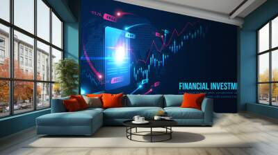 Stock market or forex online trading graph on smartphone concept. Vector illustration Wall mural