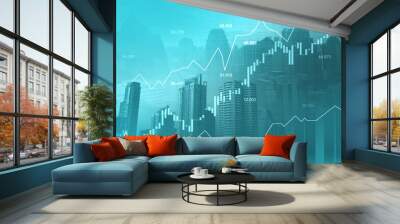 Stock market or forex trading graph in graphic double exposure concept Wall mural