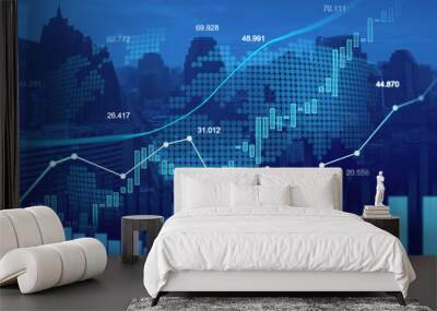 stock market or forex trading graph in graphic double exposure Wall mural