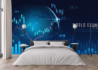 World map with graph in futuristic concept suitable for financial investment or Economic trends business idea and all art work design. Abstract finance background Wall mural