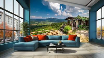 Beautiful landscape of valley in Phu Lanka, small trail,coffee shop, majestic picturesque view in sunny day Wall mural