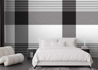 Black and White Asymmetric Plaid textured Seamless Pattern Wall mural