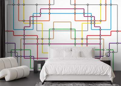 Transparent retro map tube subway scheme. City transportation complex grid. Underground map. DLR and Crossrail map design template. Live strokes included. Wall mural