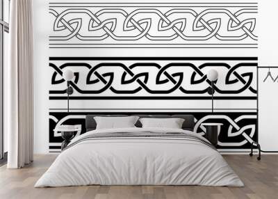 Set of national viking seamless ornament borders. Vector illustration. Celtic style border isolated on white background. Wall mural