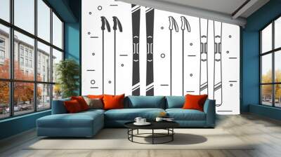 Set of skiing equipment silhouette icons. Wall mural