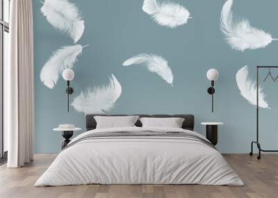 Abstract white feather falling in the air Wall mural