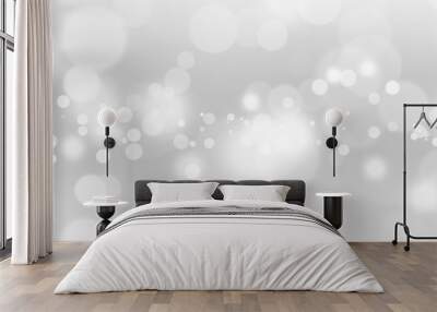 White lights bokeh, defocus glitter blur on gray background. illustration. Wall mural