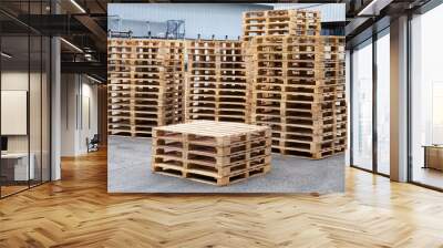 Wooden pallets Stacked for industrial and shipment transport Wall mural