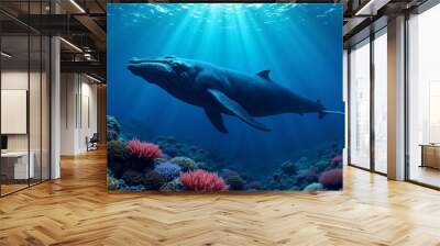 Humpback Whale Swimming Through Coral Reef Wall mural