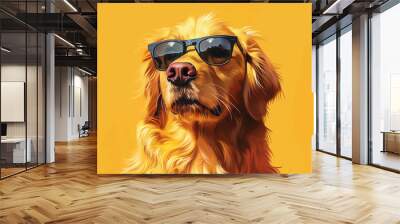 golden retriever wearing sunglass,pixel art Wall mural