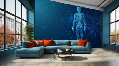 human body science low poly wireframe technology on blue background Wall mural