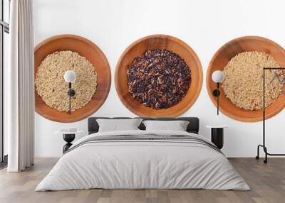 Coarse rice, brown rice and red rice on  background Wall mural