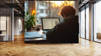 A person is studying at a desk-generative ai Wall mural