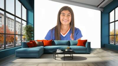 Young dark complected girl in soccer jersey football Wall mural