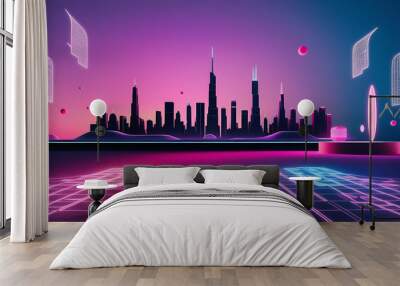 Neon Cyberpunk Retro Metropolis A Futuristic Cityscape Wall mural