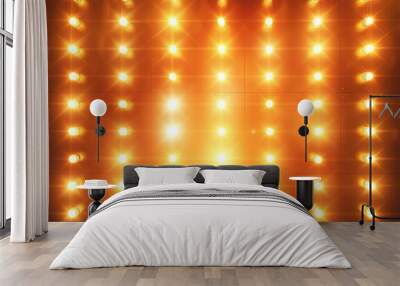 abstract loop glowing yellow orange disco wall with bright light bulbs abstract background Wall mural