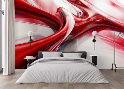 abstract red background with waves Wall mural