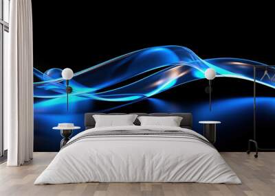 blue wave shape abstract technology background.dark blue and glow particle abstract background.blue  Wall mural