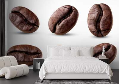 Coffee roasted pieces grains.Coffee Clipping Path on white isolated.Image stack Full depth of field macro Wall mural